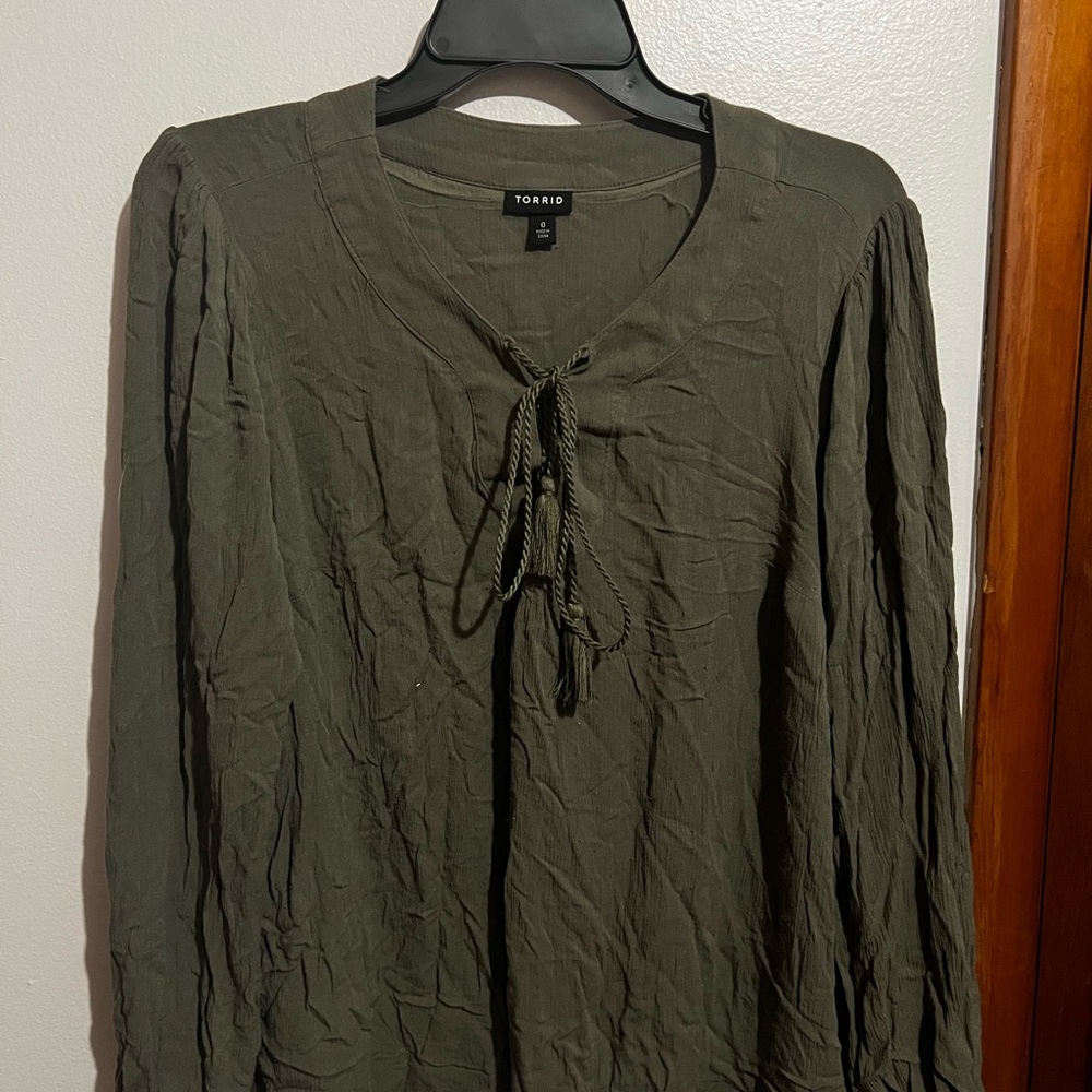 Torrid Olive Long Sleeve Blouse